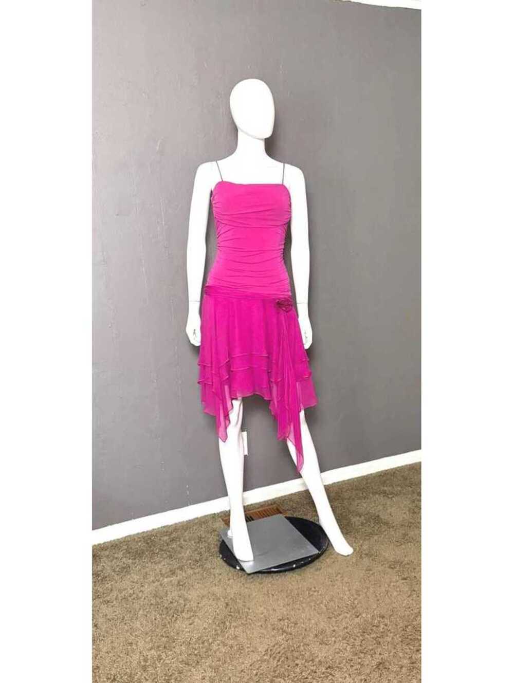 Y2K Fuchsia Minidress Chiffon Handkerchief Hem Fairy Party Dress BCBG MAXAZRIA L